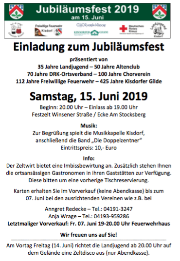 Read more about the article Einladung zum Jubiläumsfest in Kisdorf